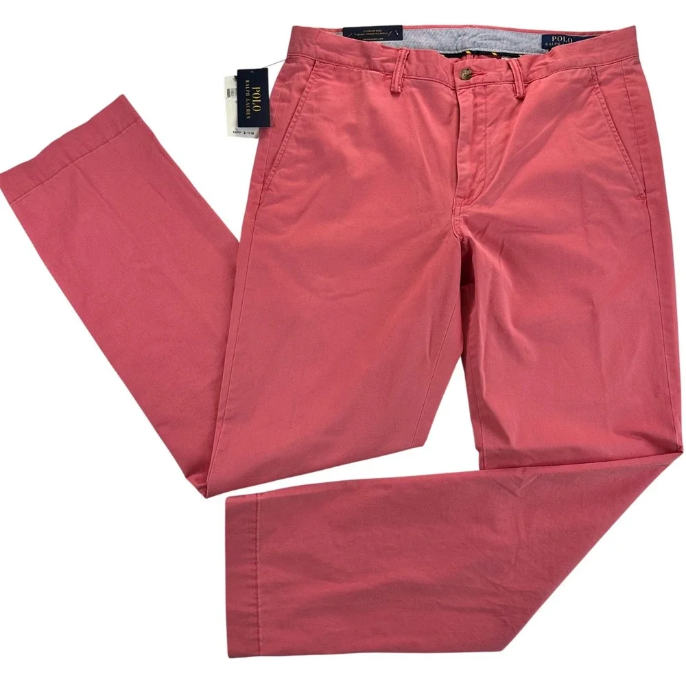 Polo Ralph Lauren Mens Stretch Straight Fit Chino Pants Salmon Pink 33x32 NEW